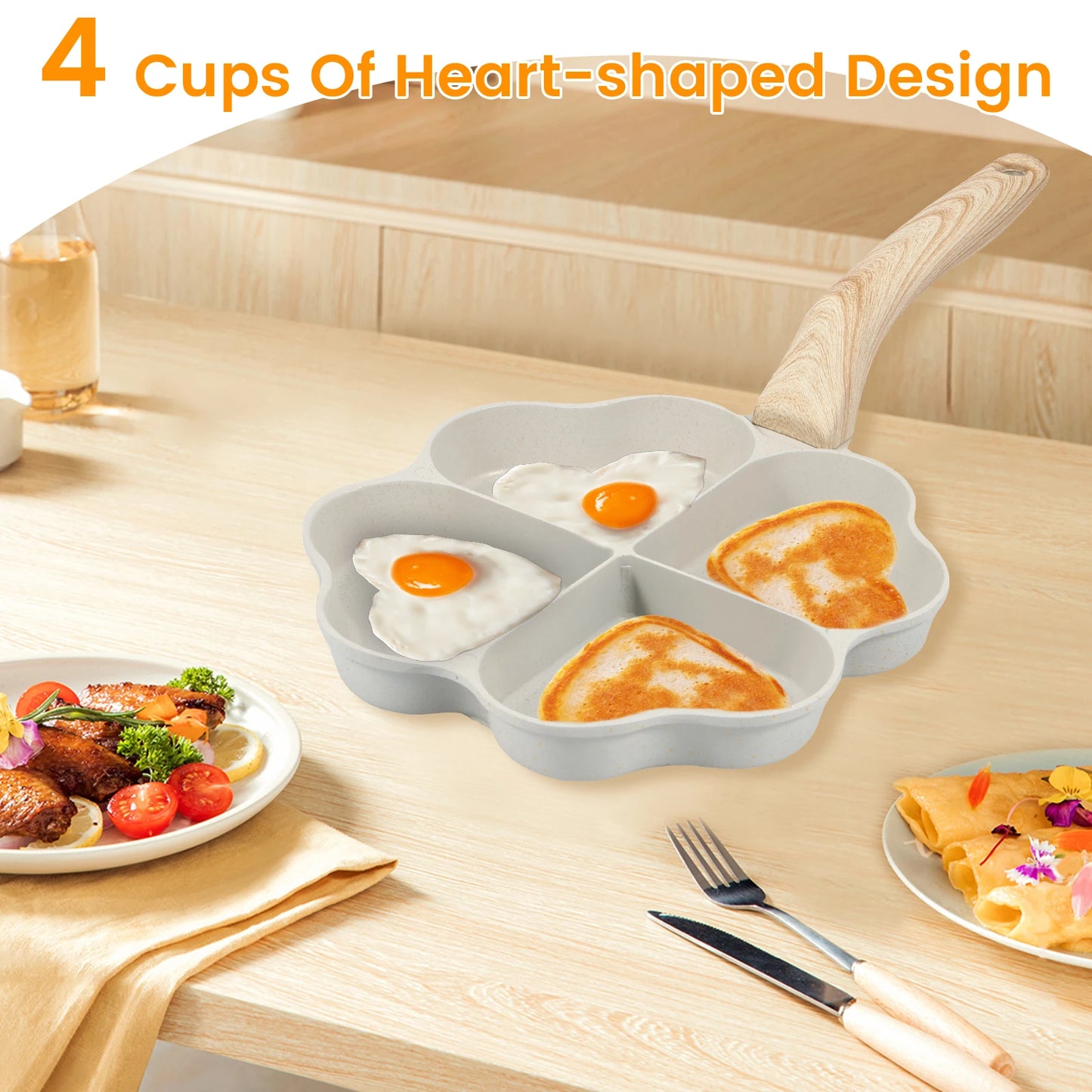 4-Cup Heart Egg Frying Pan – Non-Stick Aluminum Omelette Skillet for Gas & Induction Cooker