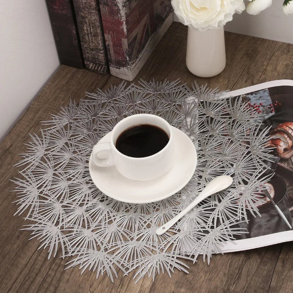 Round Blooming Flower Placemats Set – Modern PVC Heat-Resistant Table Mats for Dining & Events