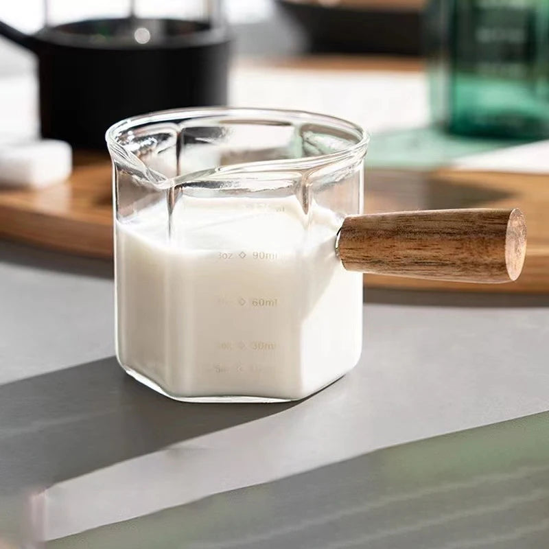 120ml Heat-Resistant Glass Espresso Measuring Cup with Wooden Handle