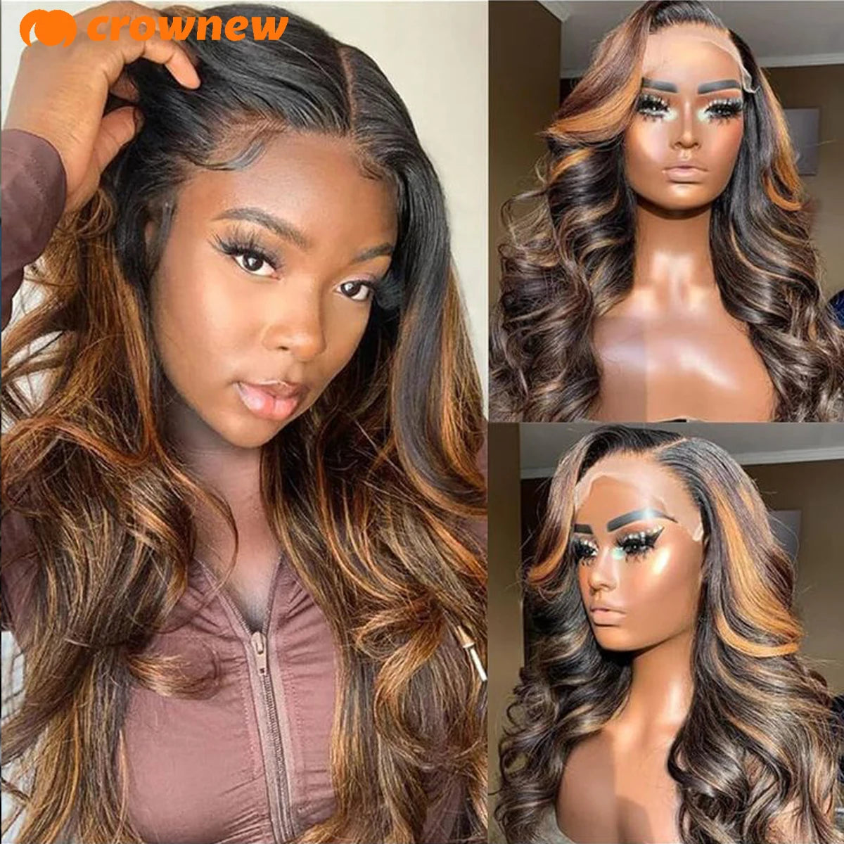 P1B-30 Ombre Body Wave 13x6 HD Lace Front Wig (Pre-Plucked, 200% Density) – Brazilian Remy Human Hair