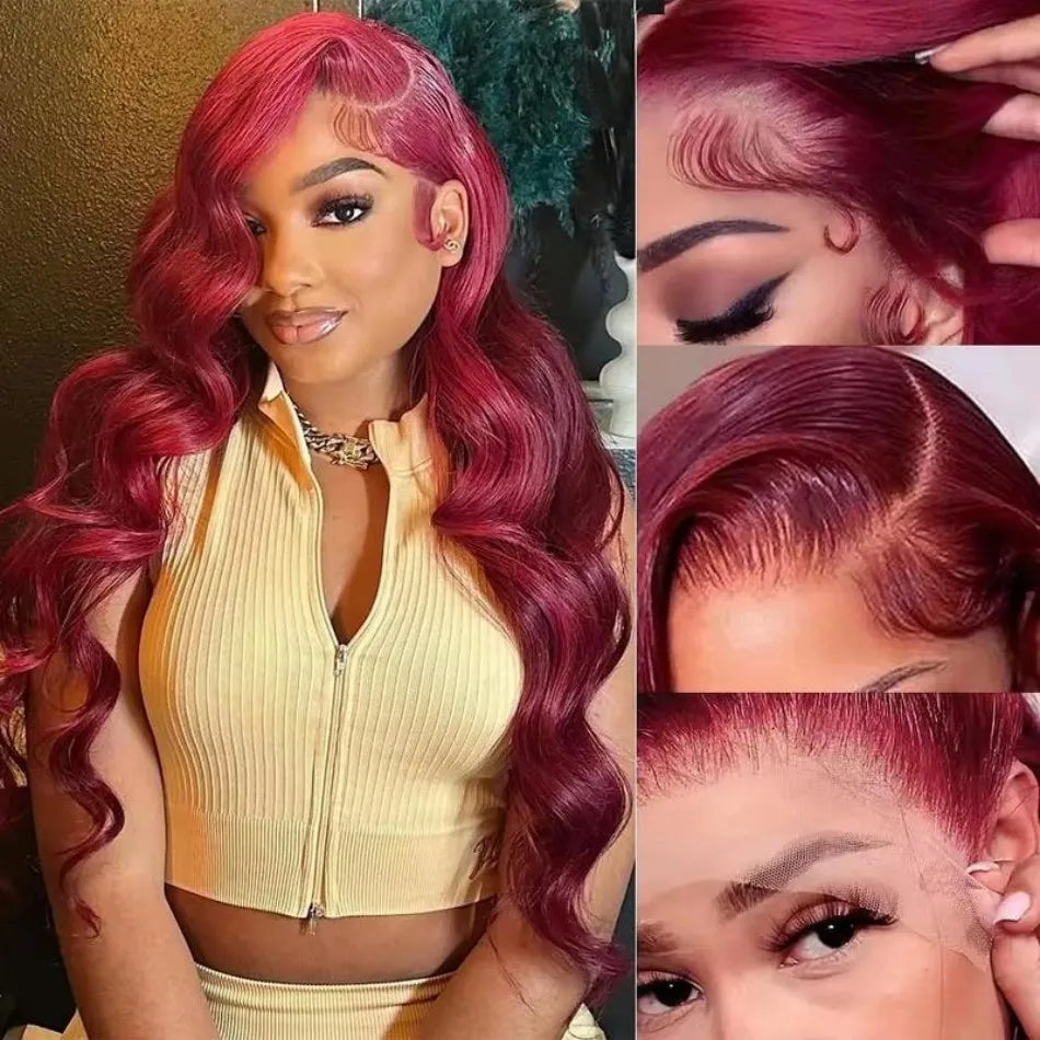99J Burgundy Body Wave Human Hair Wig (13x6/13x4 HD Lace Front, 250% Density)