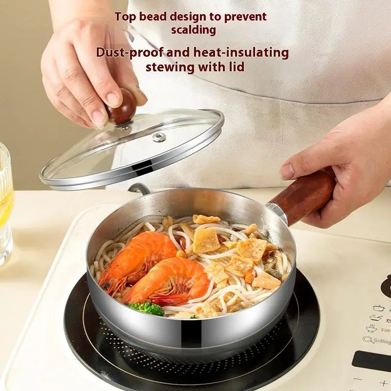 Stainless Steel Bowl with Walnut Wood Handle – 14cm Fruit & Salad Serving Bowl