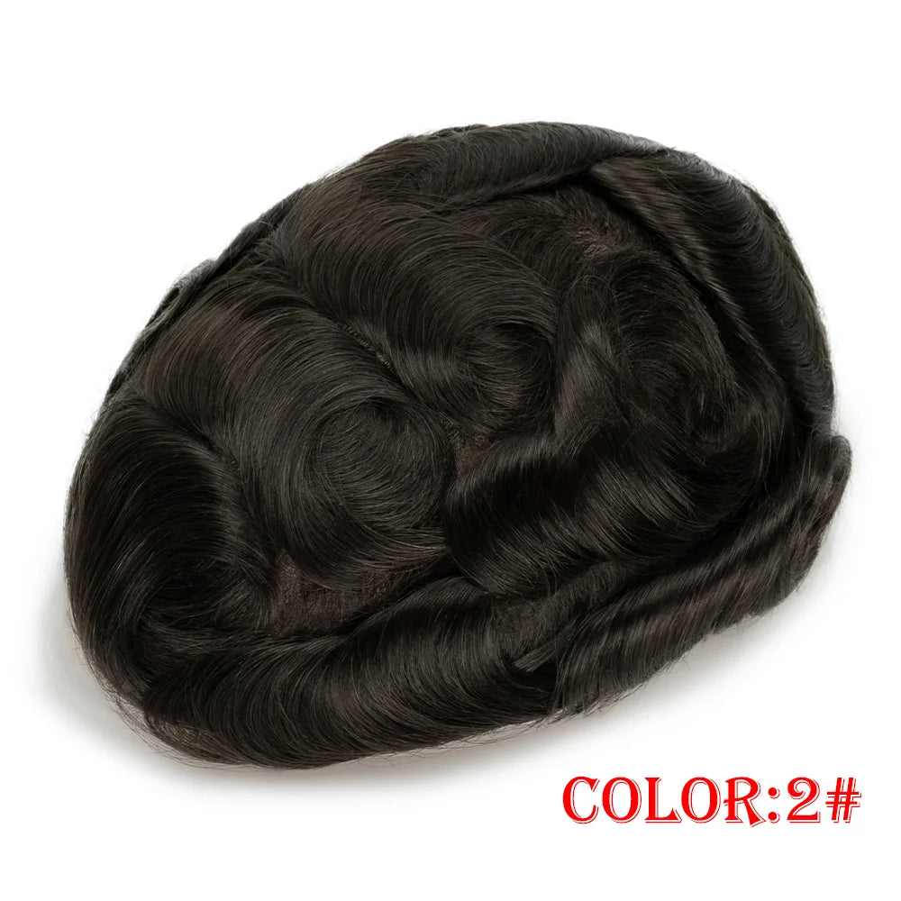 Men's Indian Human Hair Toupee – PU Skin Base, 120/130% Density