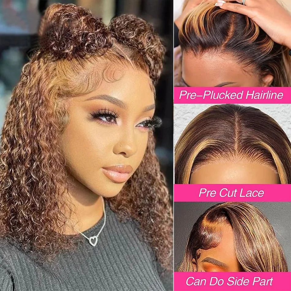 427 Highlight Deep Wave Bob Wig (250% Density) | Glueless 5x5 HD Lace Closure | Brazilian Human Hair