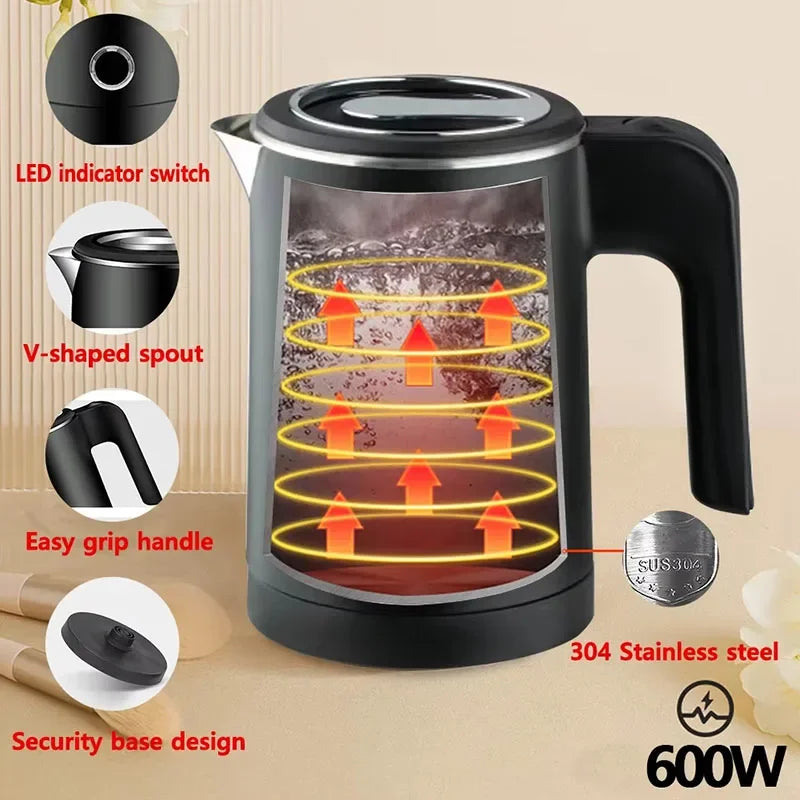 Smart Travel Electric Kettle 500ML – Portable Stainless Steel Water Boiler for Tea & Coffee