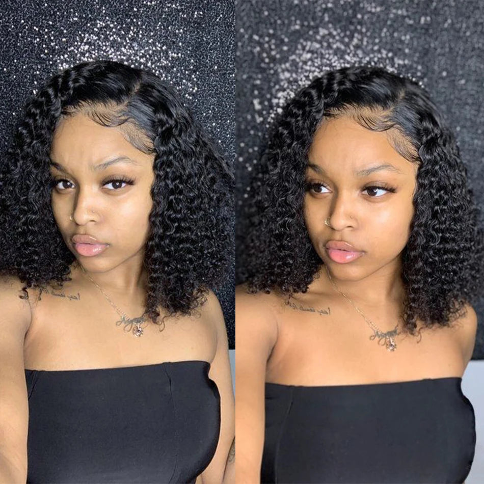 100% Brazilian Curly Lace Front Wig – Glueless Short Bob Deep Water Wave 13×4 HD Lace Frontal Human Hair Wig