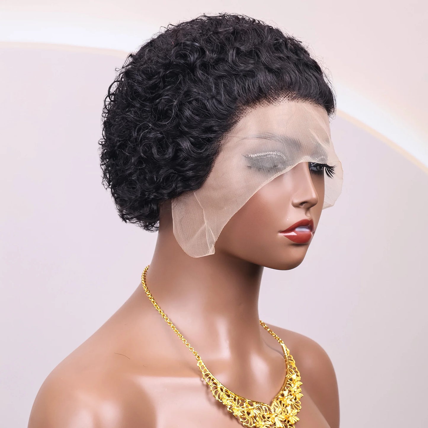 Pixie Cut Short Curly Brazilian Human Hair Wig 13x1 Transparent Lace Front (Water Wave)