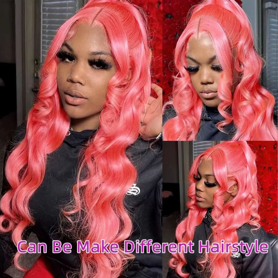 Loose Body Wave Light Pink HD Lace Front Wig – 13×6/13×4 Brazilian Human Hair, Pre-Plucked, 36 Inch