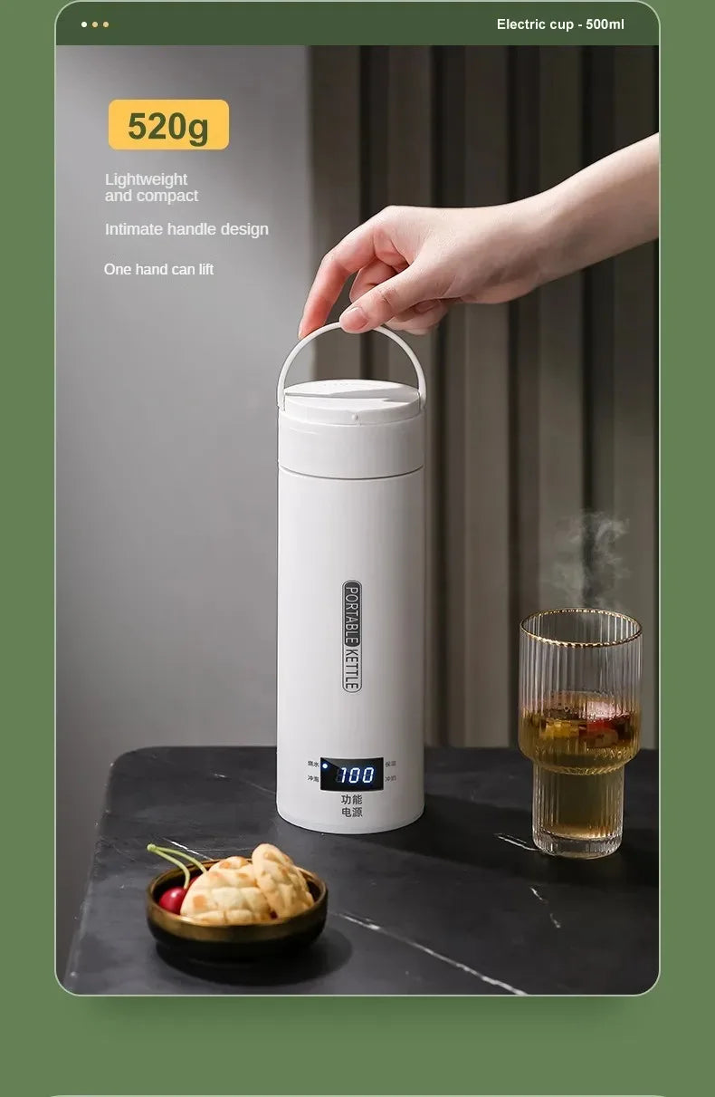 500ML Electric Kettle – Portable Tea & Coffee Travel Bottle with LED Display