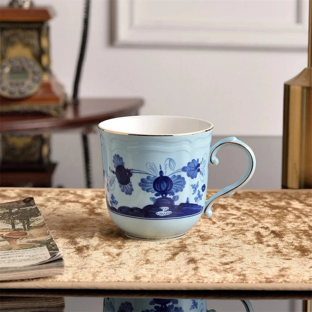 Ceramic Afternoon Tea Set – Printed Porcelain Cup, Saucer, Tray, Milk Pot & High Foot Plate