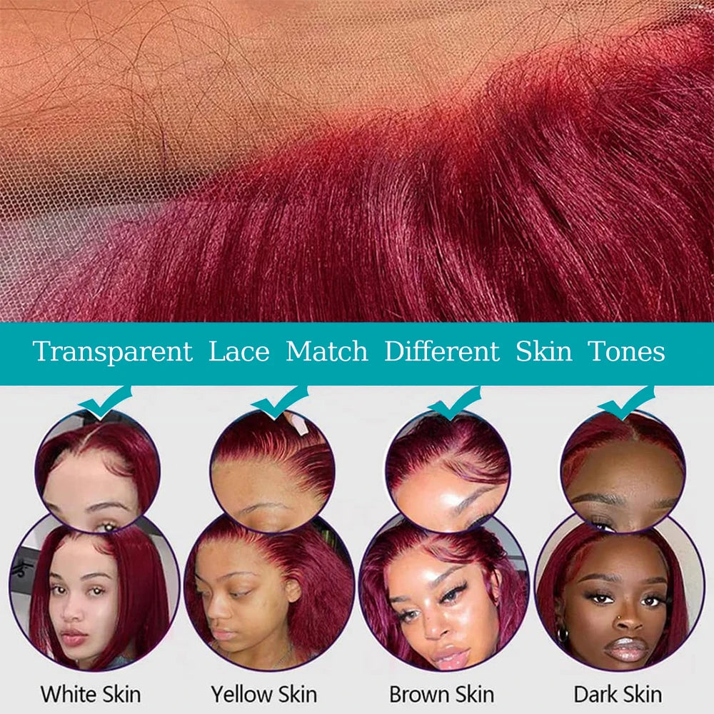 99J Burgundy Bob Wig Human Hair – 13x4 Lace Frontal, Straight, Short Red Wig