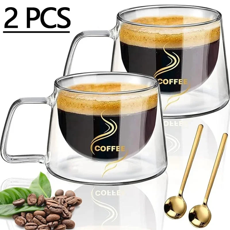 Double Wall Borosilicate Glass Coffee Mug – Heat-Resistant Espresso Cup Gift Set