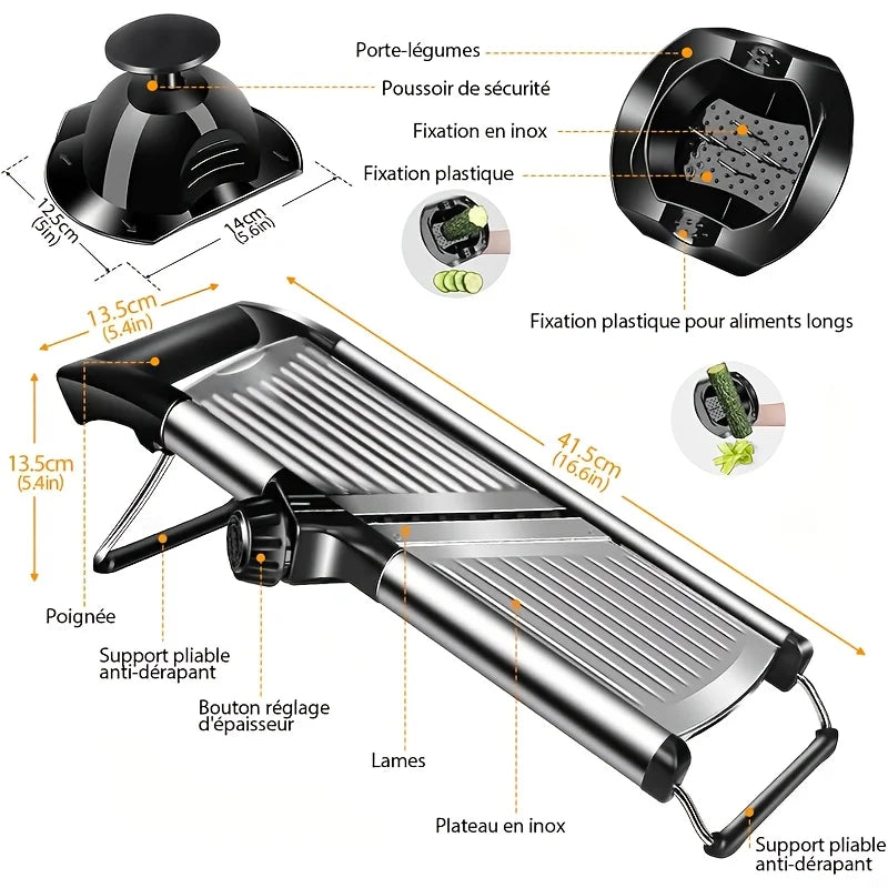 Stainless Steel Mandoline Slicer – 5 Blades, Safe Hand Guard & Easy-Clean Food Chopper