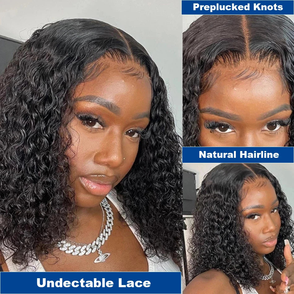 1B Natural Jerry Curly Bob 13x4 HD Lace Front Wig (Virgin Human Hair, 250% Density, 4–16")