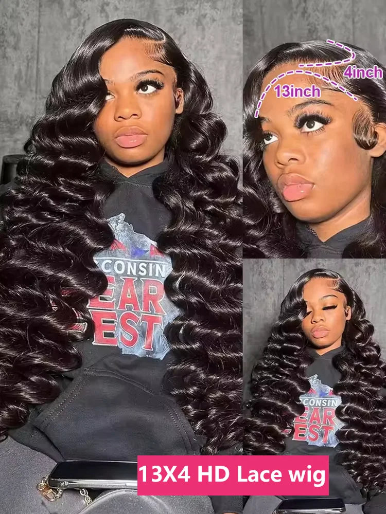 HD 13x6 Lace Front Loose Deep Wave Human Hair Wig – Glueless, 200% Density, 40"