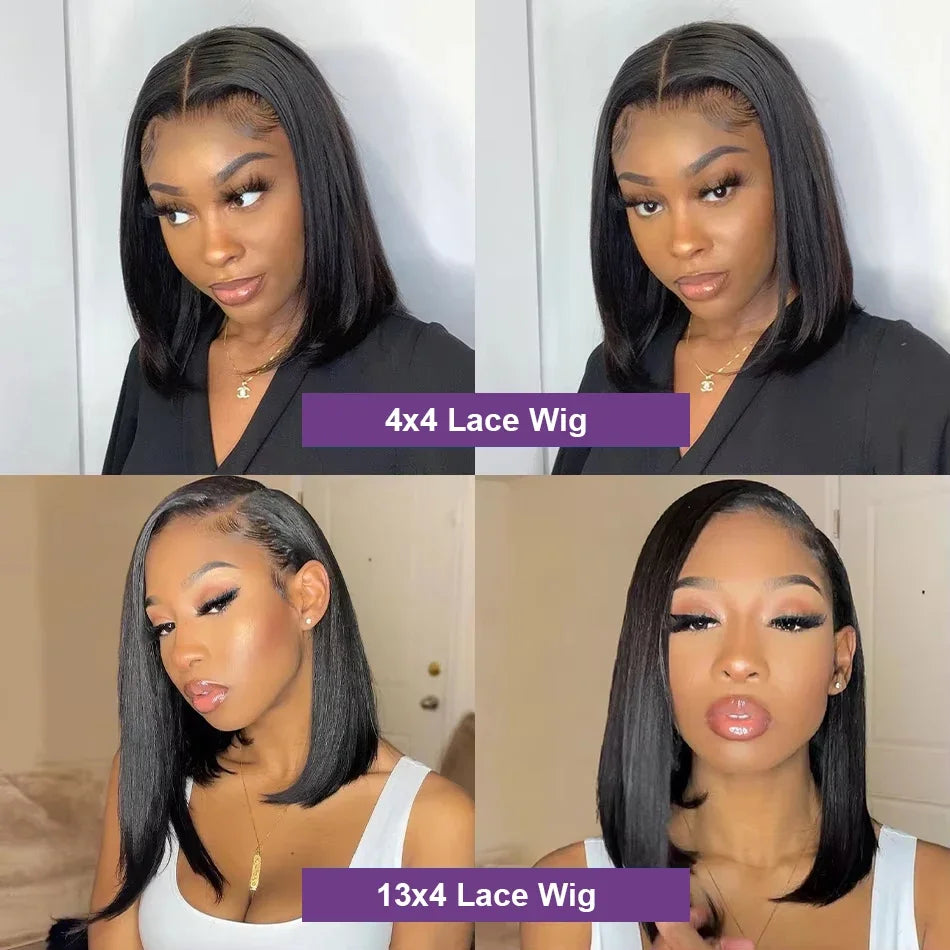 13x4 Straight Lace Frontal Bob Wig – Pre-Plucked Remy Bone Straight Short Bob Human Hair Wig (14 Inch)