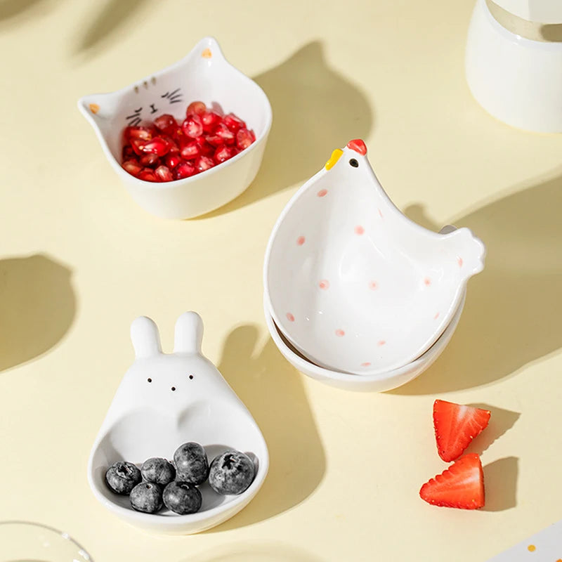 Cute Ceramic Mixing Dish with Handle – Bunny & Cat Dipping Bowl for Snacks & Sushi