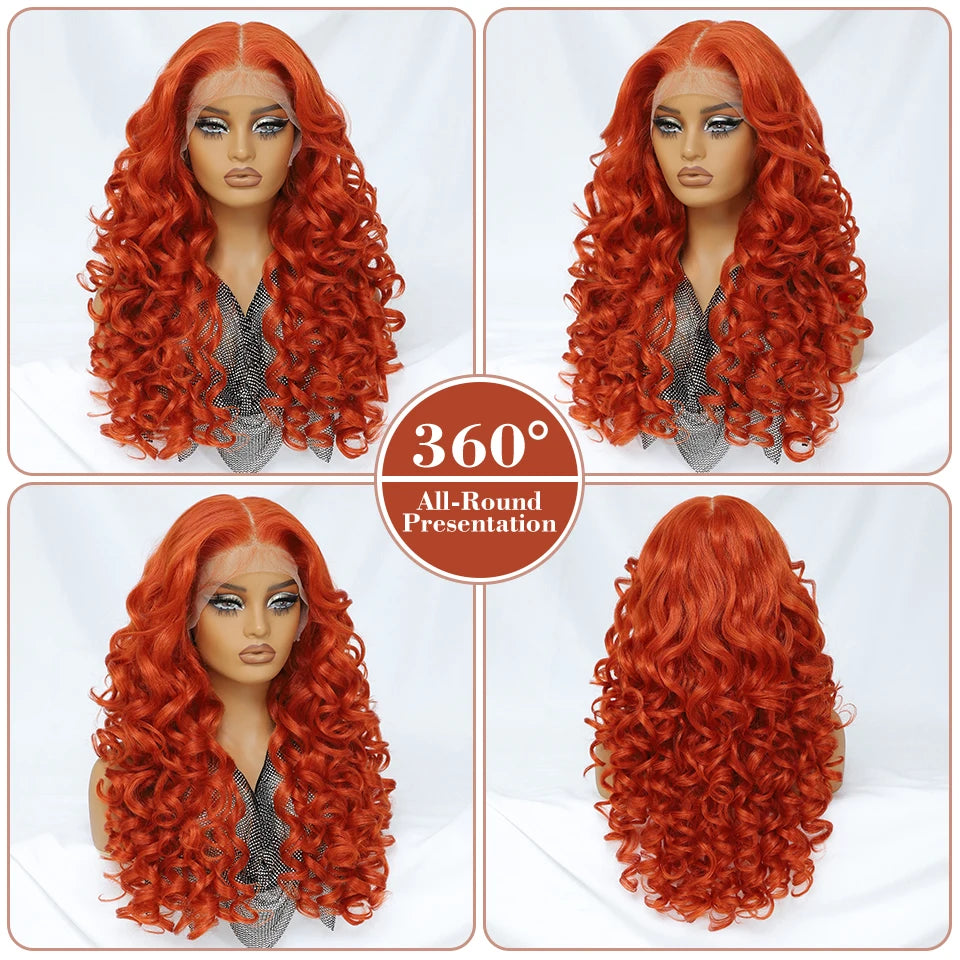 Latisha 13x6 Lace Front Wig – Curly Highlight Synthetic Wig with Baby Hair, 24 Inch Heat-Resistant Fiber