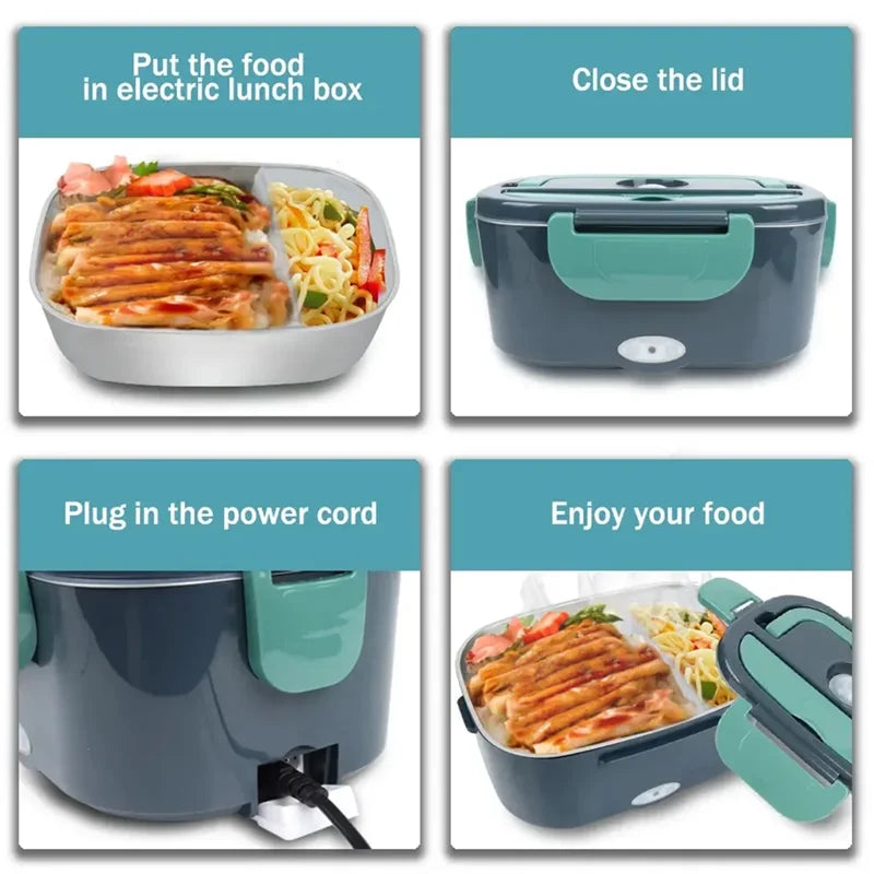 1.5L Electric Heated Lunch Box – 60W Portable Food Warmer for Car, Office & Home | Leak-Proof Stainless Steel Bento