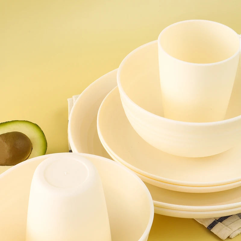 White Plastic Tableware Set – 4/16pcs Plates, Bowls & Cups for Home & Outdoor Dining