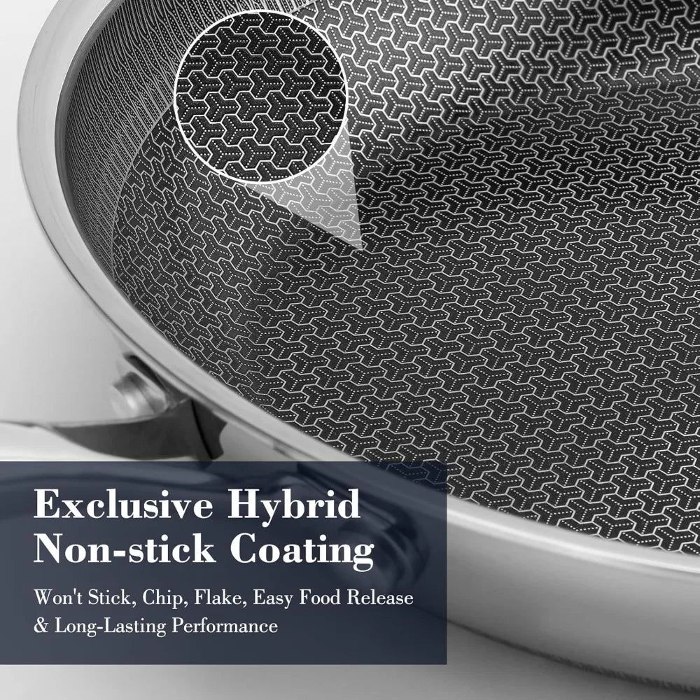 6-Piece Hybrid Nonstick Frying Pan Set – 8", 10" & 12" Cookware with Glass Lids & Cool-Touch Handles