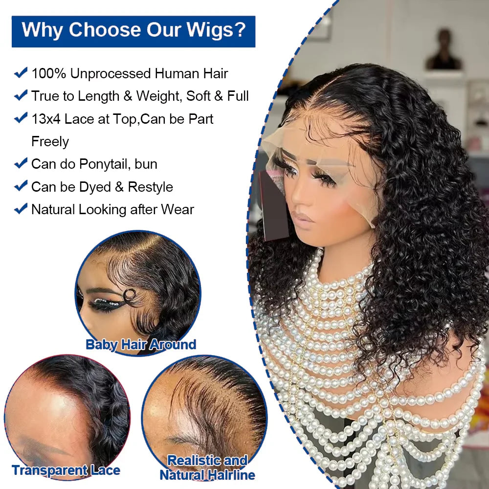 1B Natural Jerry Curly Bob 13x4 HD Lace Front Wig (Virgin Human Hair, 250% Density, 4–16")