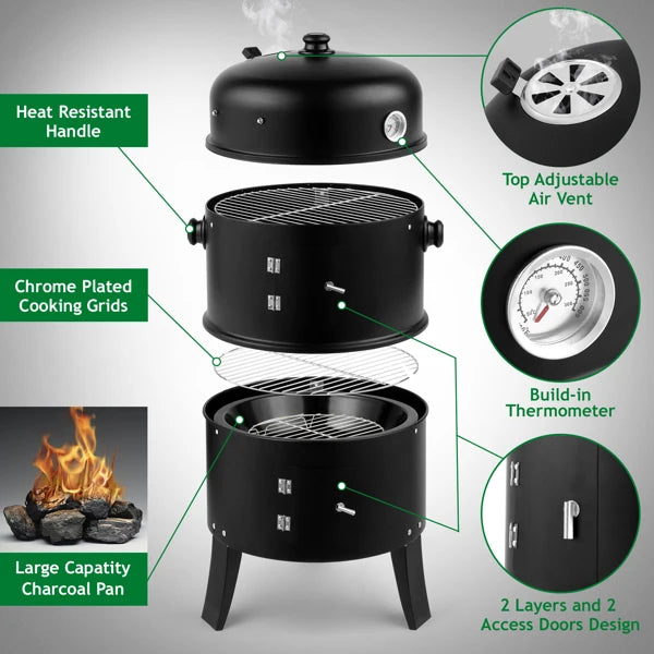80x41x48cm Outdoor BBQ Smoker Grill – Iron Carbon Charcoal Grill, Black | WowPopMall