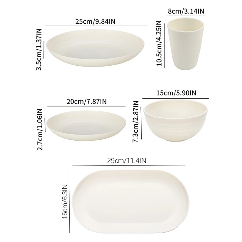 White Plastic Tableware Set – 4/16pcs Plates, Bowls & Cups for Home & Outdoor Dining