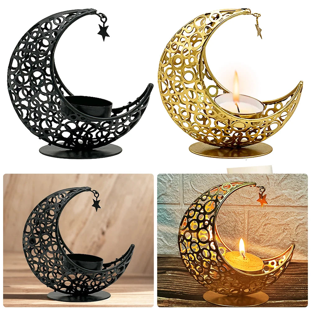 Eid Mubarak Moon Candle Holder – Ramadan Metal Candlestick for Home & Party Decor