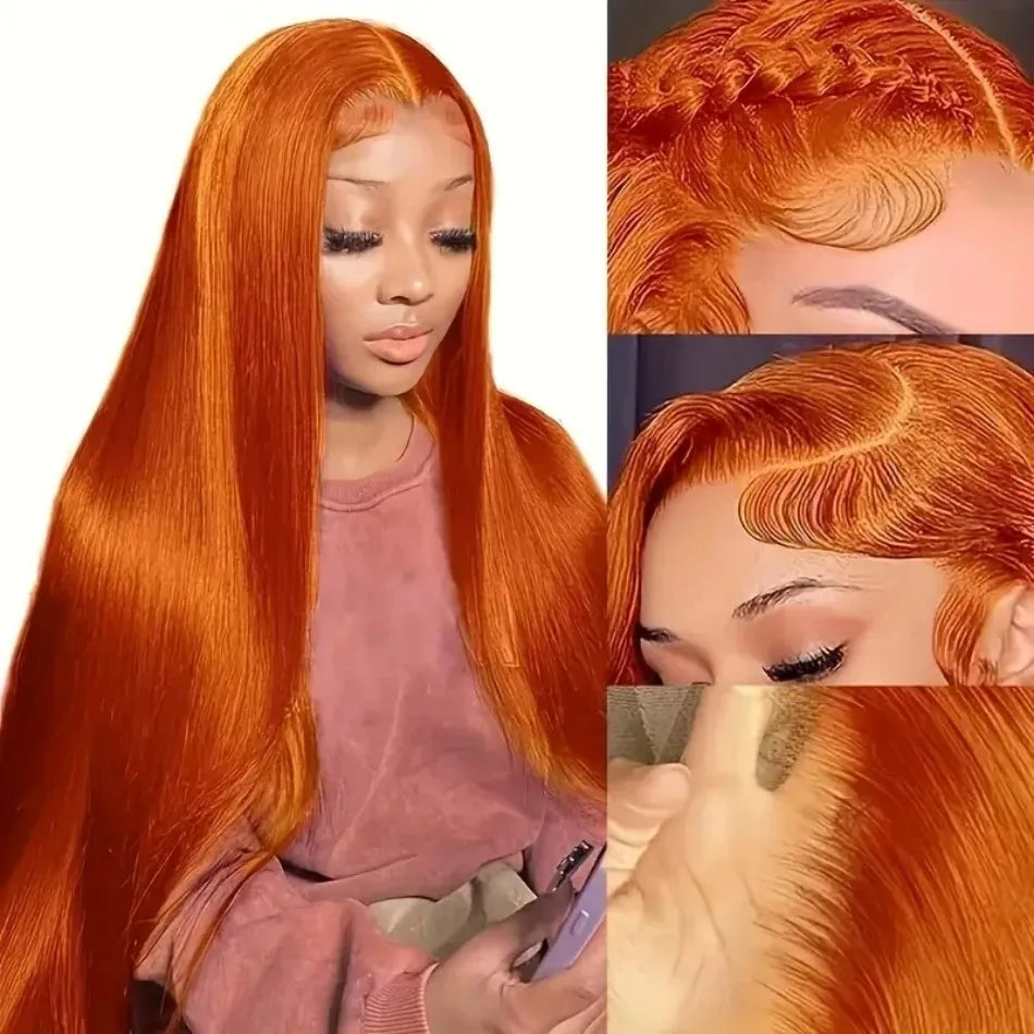 Afybea Ginger 350 Straight HD Lace Front Wig (13x6/13x4) – 36 Inch, 220% Density, Pre-Plucked Brazilian Remy Human Hair