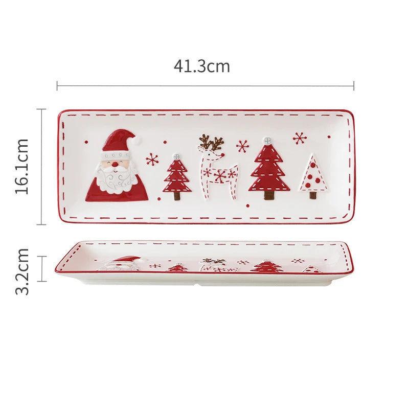 Christmas Ceramic Dinnerware Set – Santa, Snowman, and Tree Plates, Mugs & Bowls for Festive Holiday Table Decor