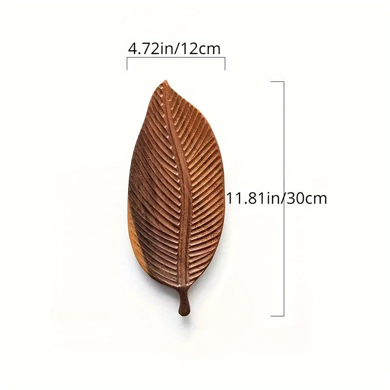 Leaf-Shaped Wooden Tray with Handle – Antique Style Serving Plate for Breakfast & Snacks