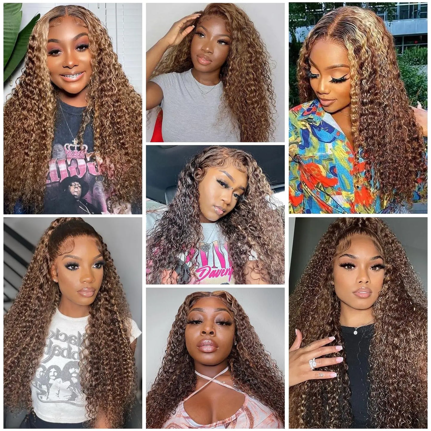 Honey Blonde Highlight Kinky Curly HD Lace Front Human Hair Wig (13x6, 30")