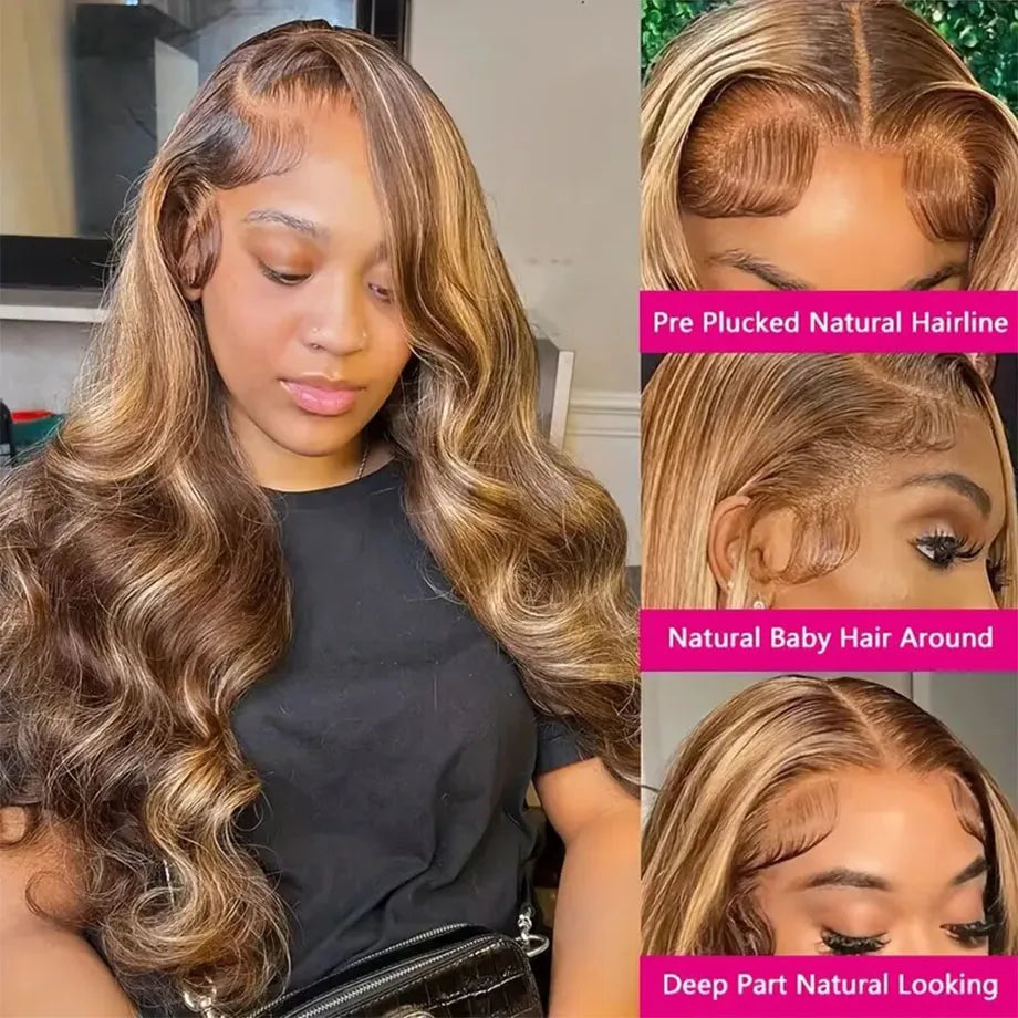 Body Wave Highlight 13x6/13x4 HD Lace Front Wig (Brazilian Human Hair, 30 Inch)