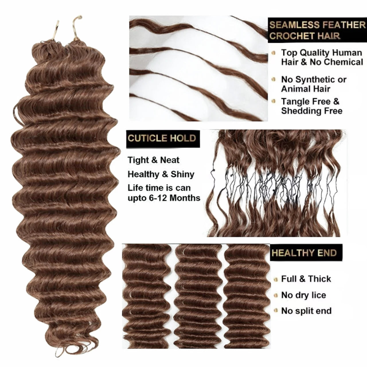 Burmese Curly Crochet Hair Extensions – Knotless Pre-Separated Human Hair