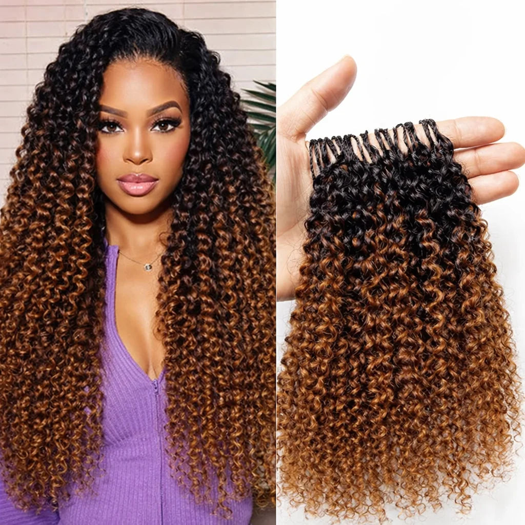 T1B/30 Kinky Curly Crochet Hair Extensions – Virgin Human Hair Knotless Pre-Separated Miracle Knot Braids
