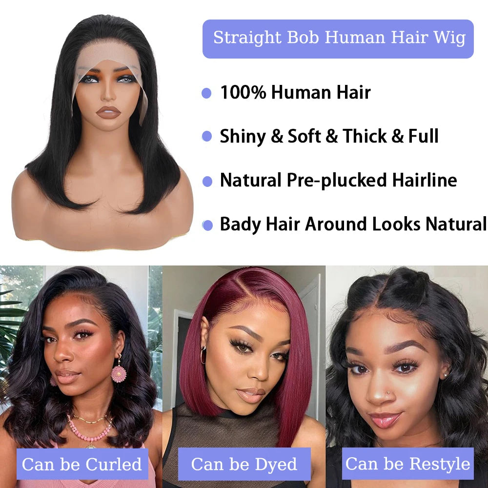 12–14 Inch Bone Straight Bob 13x4 / 4x4 HD Lace Frontal Wig (Black) – Remy Human Hair