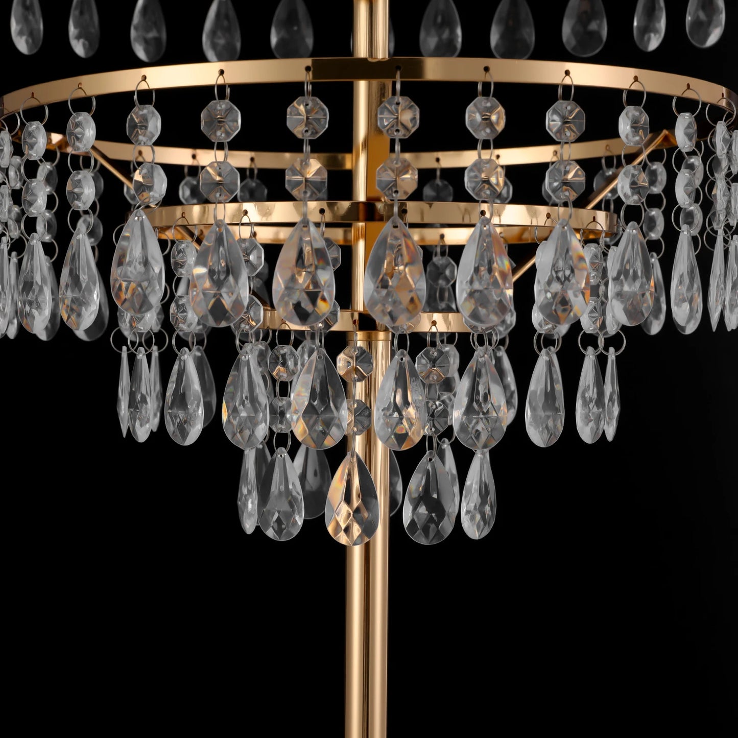 5-Tier Crystal Fountain Flower Stand – Silver & Gold Freestanding Centerpiece for Wedding, Party & Home Décor