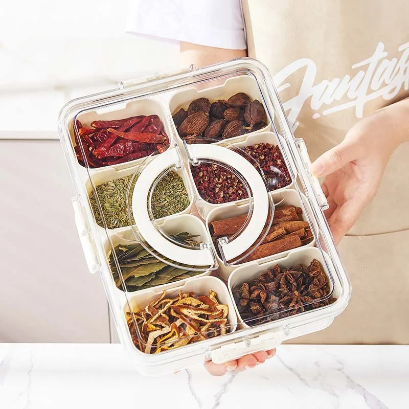Appetizer Serving Tray with Lid & Handle – 8-Compartment Snack Organizer