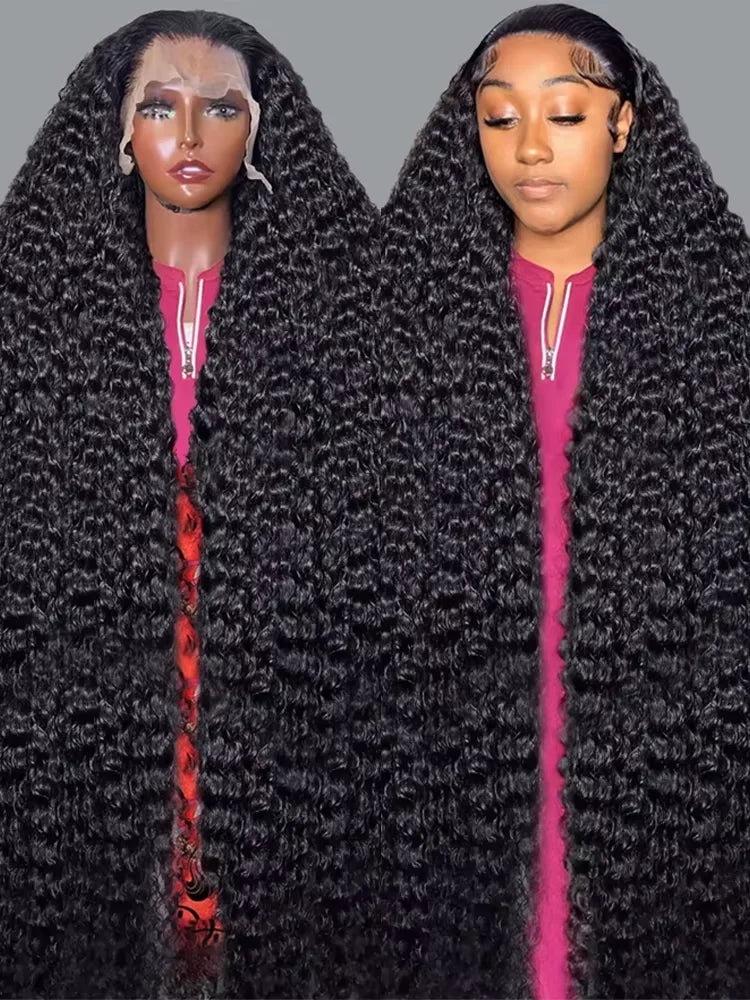 40–46 Inch Deep Wave HD Lace Front Human Hair Wig – 200% Density Remy Curl