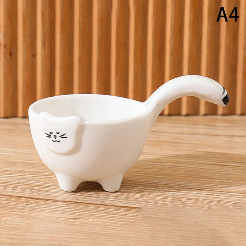 Cute Ceramic Mixing Dish with Handle – Bunny & Cat Dipping Bowl for Snacks & Sushi