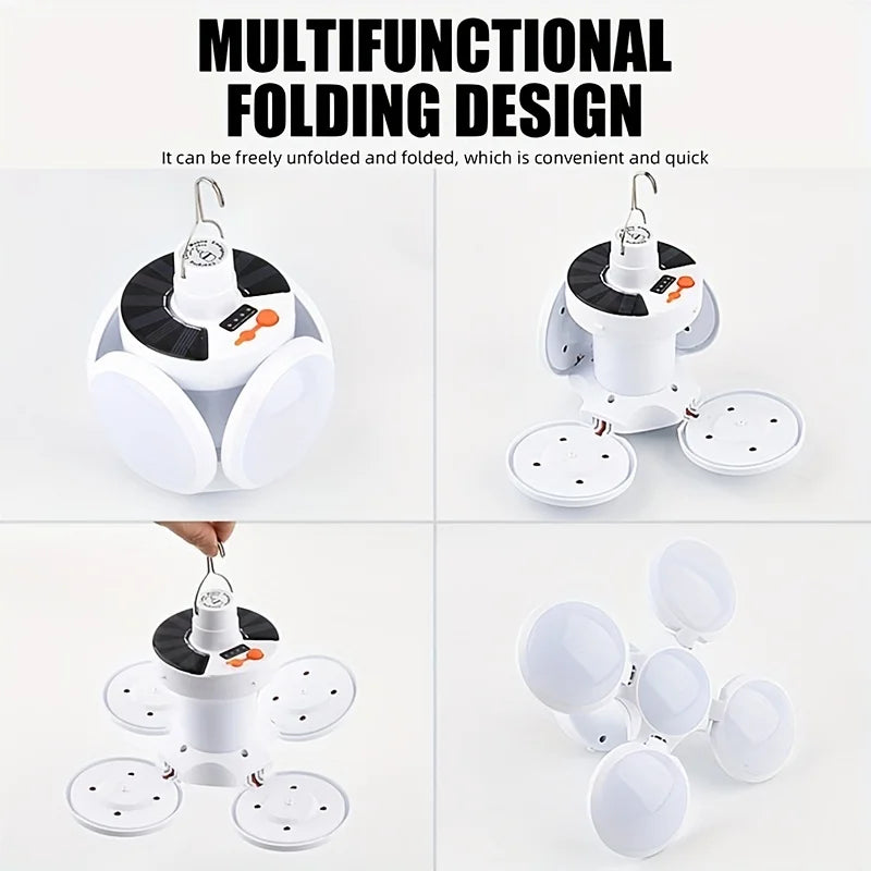 Rechargeable LED Camping Lantern with Solar & USB Power | Portable Folding Tent Light for Hiking, Fishing & Outdoor Use