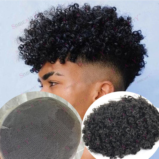 12mm Afro Kinky Curly Men's Toupee | Full Lace Human Hair System | 8x10 | Bleached Knots