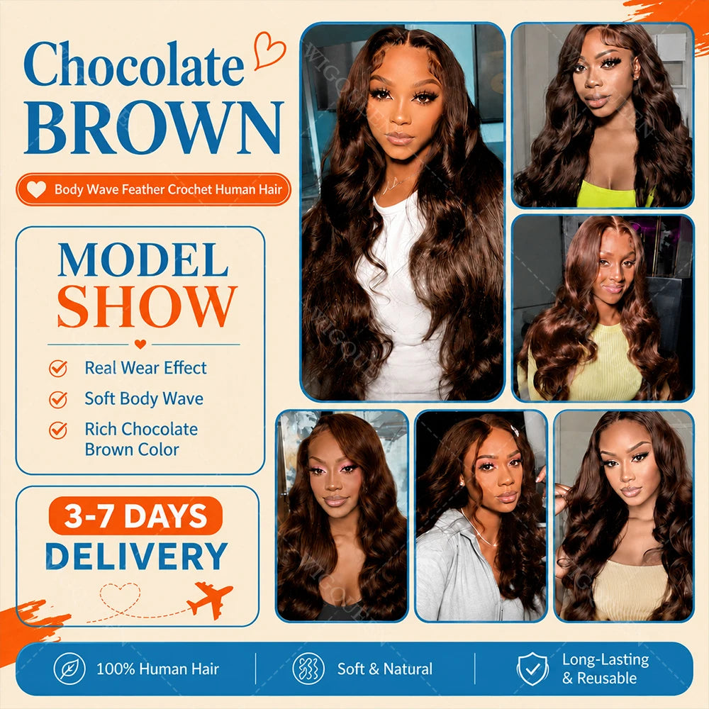 15A Body Wave Crochet Hair Extensions – Remy Human Hair Knotless Pre-Separated Miracle Knot Boho Braids