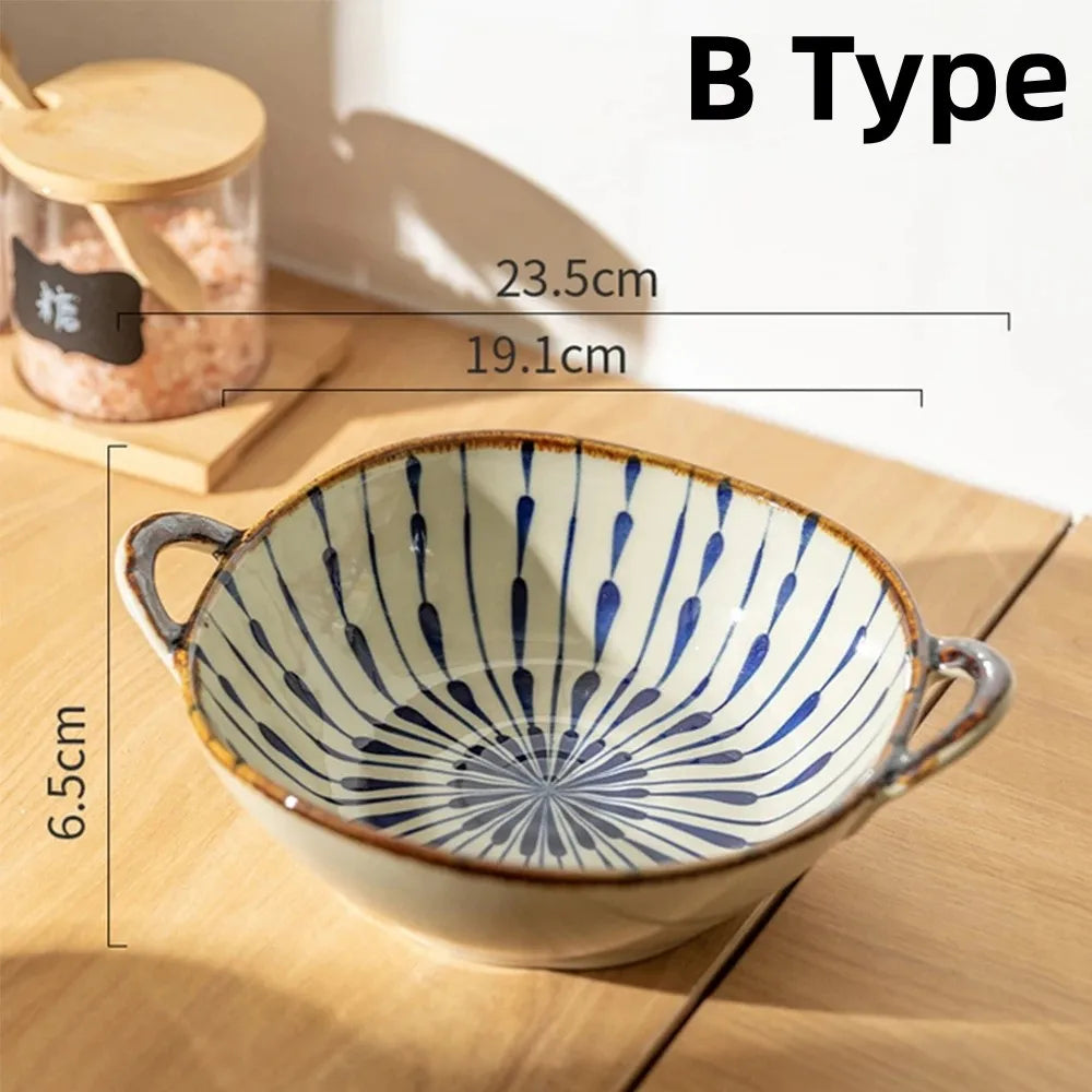 Japanese Ceramic Noodle Bowl with Handle – Microwave Safe Salad & Pasta Bowl