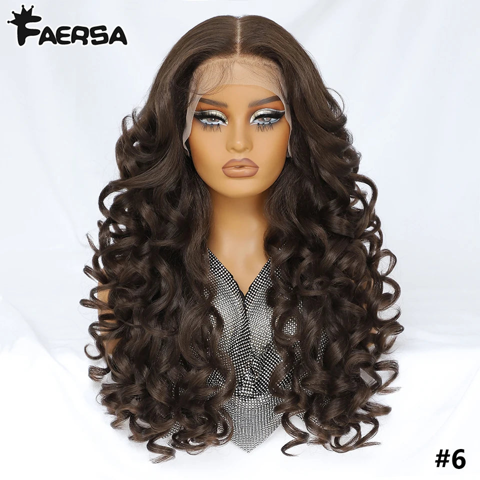 Latisha 13x6 Lace Front Wig – Curly Highlight Synthetic Wig with Baby Hair, 24 Inch Heat-Resistant Fiber