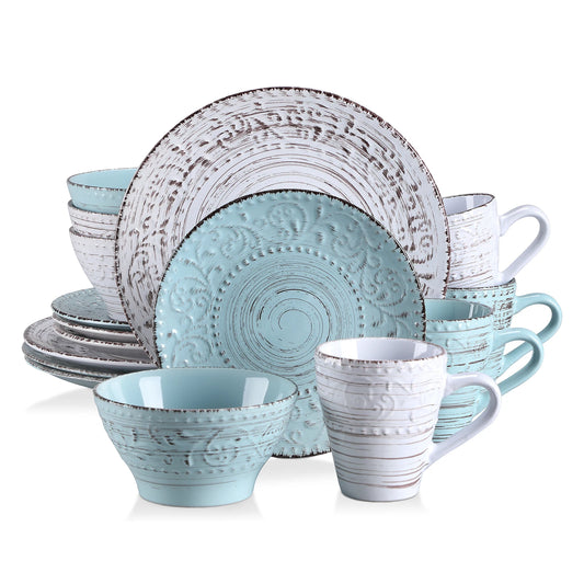 Vancasso VINE 16/32/48-Piece Ceramic Dinnerware Set | Rustic Stoneware Plates, Bowls & Mugs for 12-Person Dining