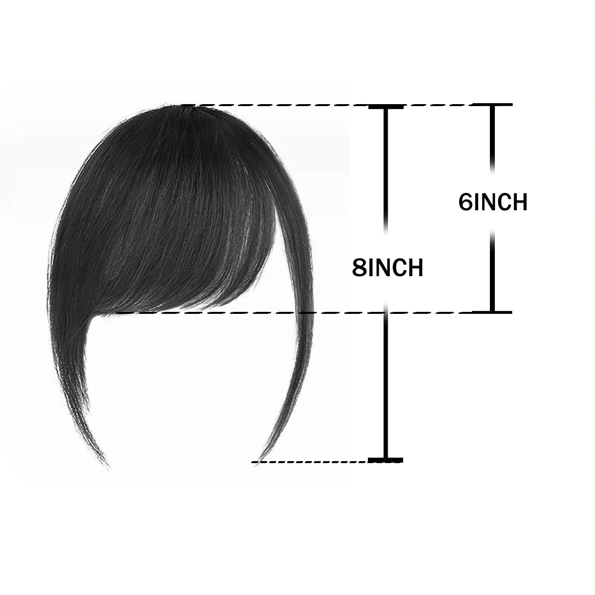 Slanted Air Bangs Clip-In Hairpiece | Synthetic Fringe Extension | 8 Inch | Light Airy | Black Brown