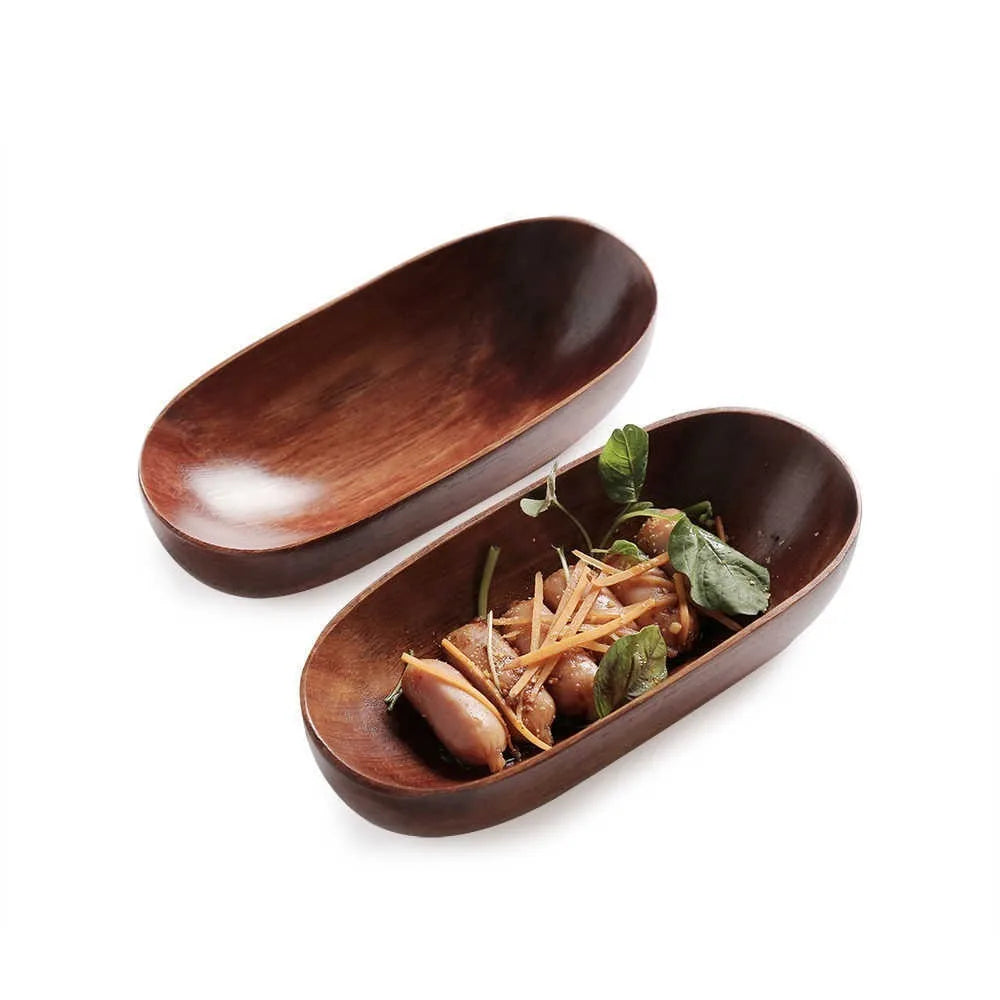 Creative Wooden Oval Salad Bowl – Japanese Boat Style Serving Tray