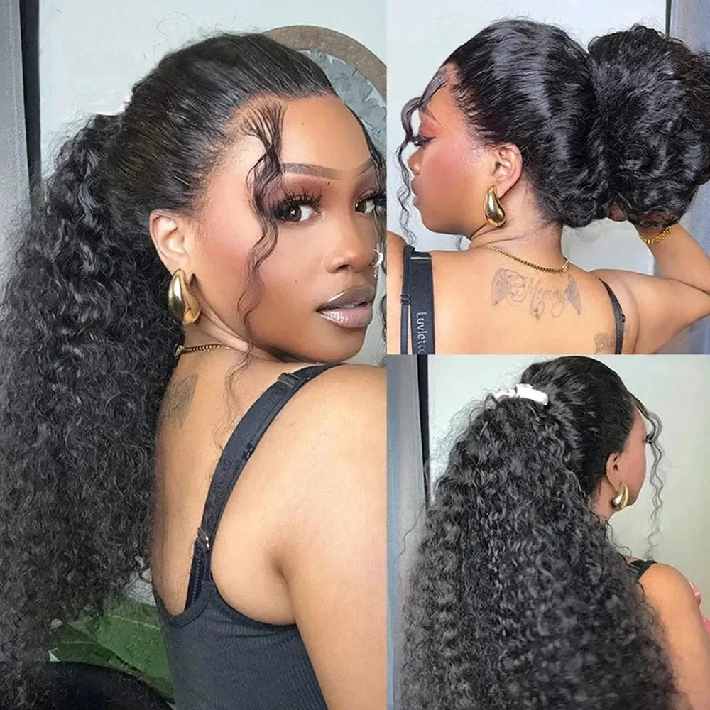 Invisible Strap HD 360 Lace Front Wig Human Hair Deep Curly Precut 360 Full Lace Wig Drawstring Snug Fit Glueless Wig Human Hair